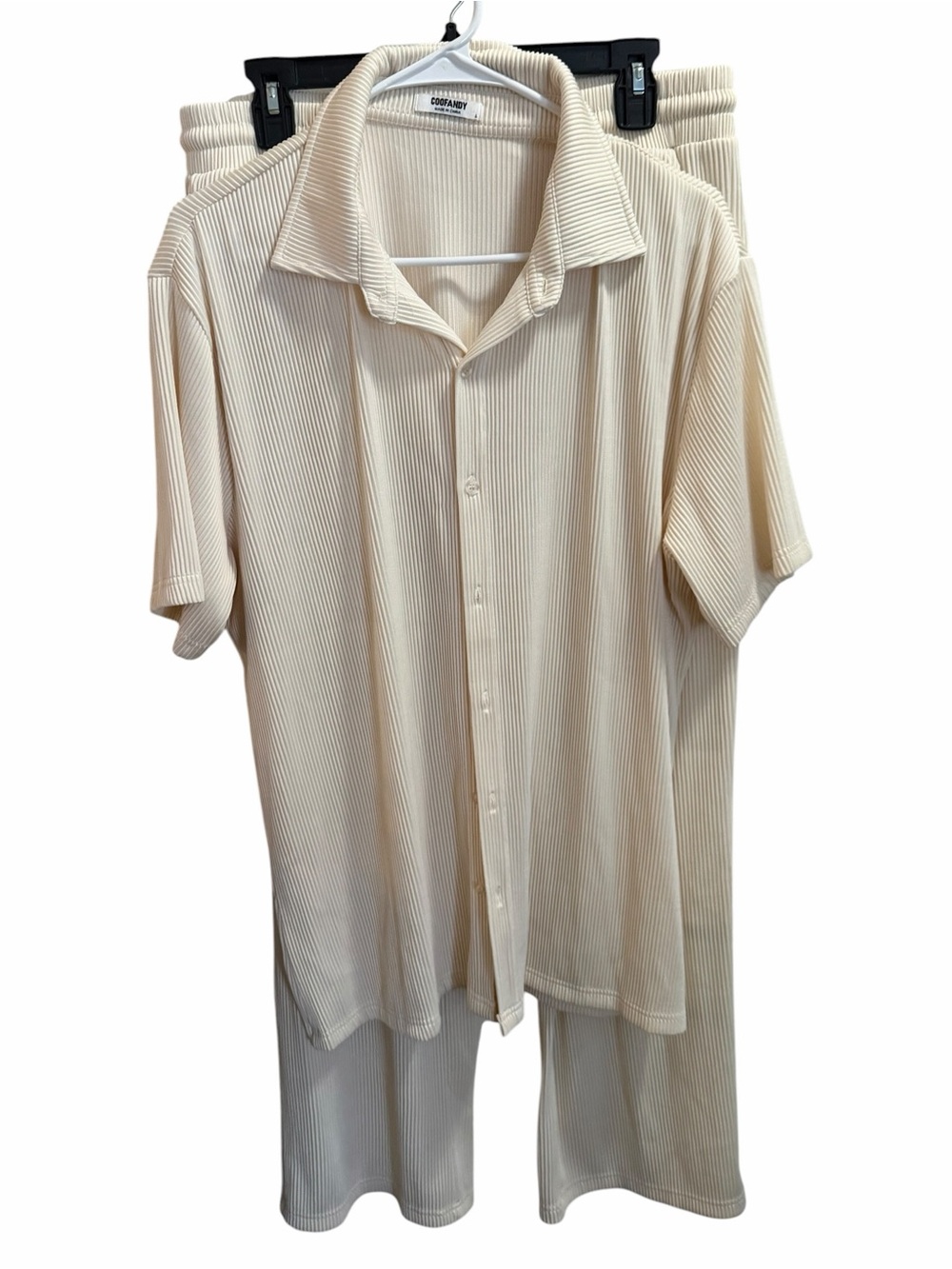 Cream Ribbed Vacation Lounge set size large